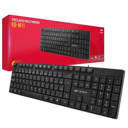 TECLADO C3TECH USB MULTIMIDIA KBM11BK 2 METROS PRETO